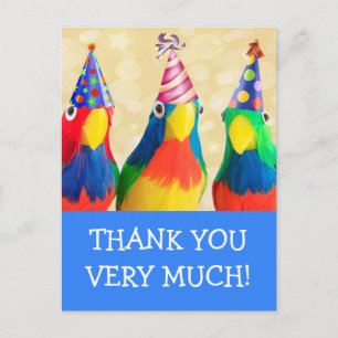 Parrots In Party Hats Birthday Thank You Postcard