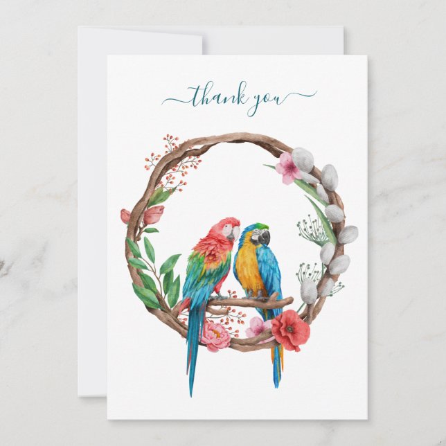 Parrots Macaw Birds Colourful Floral Thank you Car Card (Front)