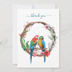 Parrots Macaw Birds Colourful Floral Thank you Car Card