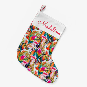 Parrots & Palm Leaves   Add Your Name Small Christmas Stocking