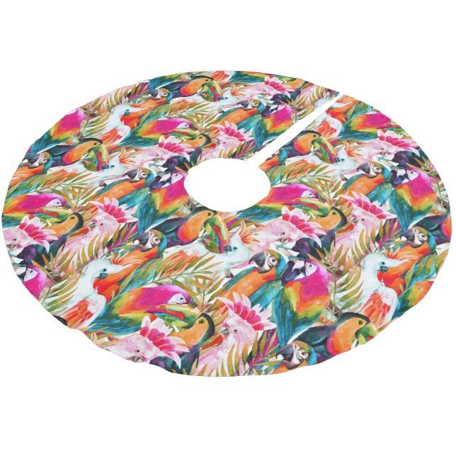 Parrots & Palm Leaves Brushed Polyester Tree Skirt (Angled)