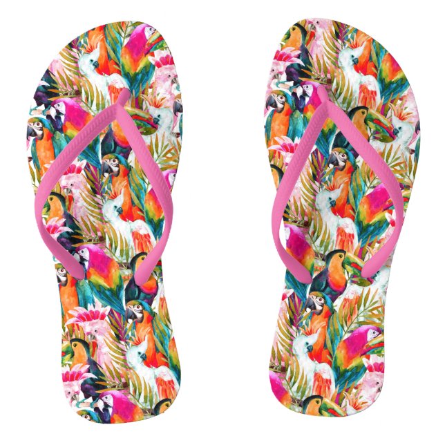 Parrots & Palm Leaves Flip Flops (Footbed)