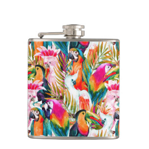 Parrots & Palm Leaves Hip Flask
