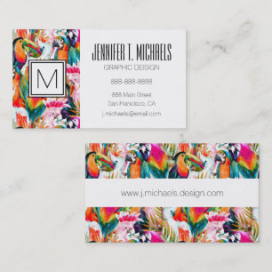Parrots & Palm Leaves   Monogram Business Card