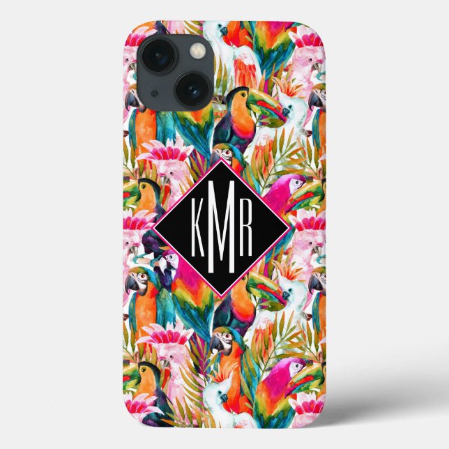 Parrots & Palm Leaves | Monogram Case-Mate iPhone Case (Back)