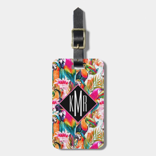 Parrots & Palm Leaves | Monogram Luggage Tag (Front Vertical)