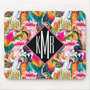 Parrots & Palm Leaves Monogram Mouse Mat