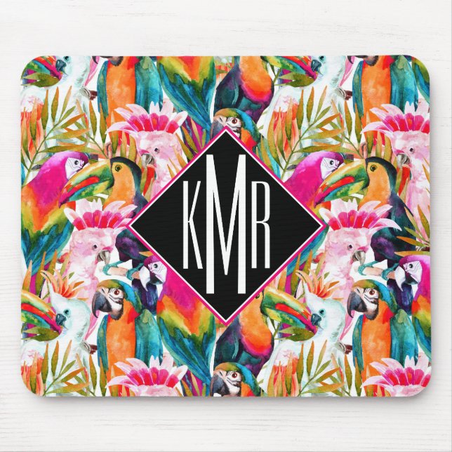 Parrots & Palm Leaves | Monogram Mouse Mat (Front)