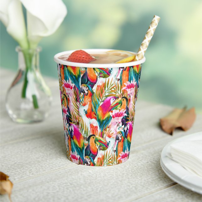 Parrots & Palm Leaves Paper Cups (Insitu)