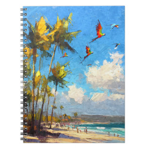 Parrots Soaring Tropical Palm Beach Art Notebook
