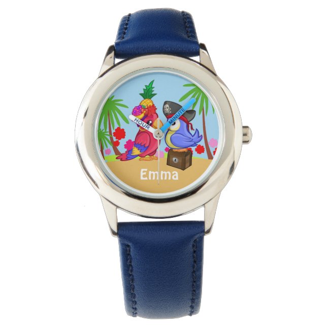 Parrots Treasure Love Cute Kids Personalised Watch (Front)