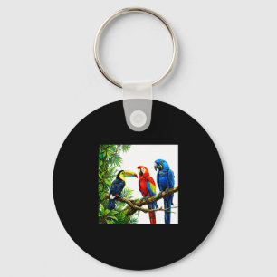 Parrots tropical birds hawaii beach party summer key ring