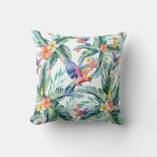 Parrots Tropical Plants Birds Cushion