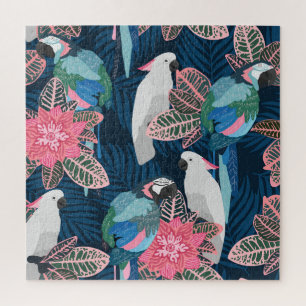 Parrots Tropical: Vintage Seamless Pattern Jigsaw Puzzle