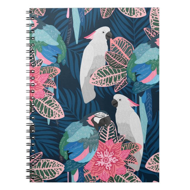 Parrots Tropical: Vintage Seamless Pattern Notebook (Front)