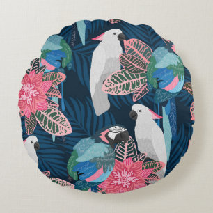 Parrots Tropical: Vintage Seamless Pattern Round Cushion