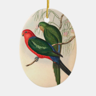 Parrots, Vintage, Bird Illustration, Bohemian Ceramic Tree Decoration