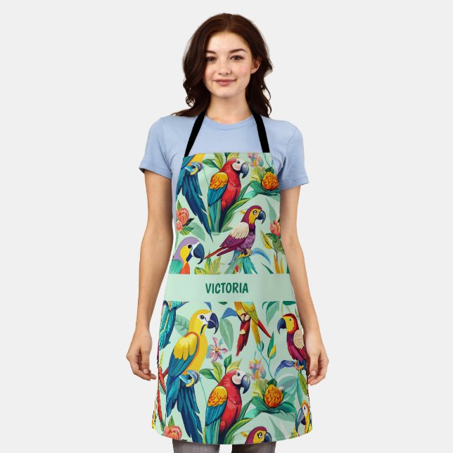 Parrots Watercolor Custom Pattern Apron (Worn)