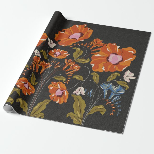 Parrott Paints Blooming Wrapping Paper (Unrolled)