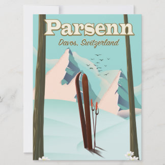 Parsenn Switzerland ski travel poster. Invitation