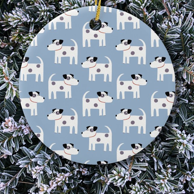 Parson Jack Russell Terrier Dog Pattern Blue Ceramic Tree Decoration (Fun Parson Jack Russell Terrier dog pattern Christmas ornament)