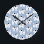 Parson Jack Russell Terrier Dog Pattern Blue Round Clock<br><div class="desc">Adorable and feisty little Jack Russell terrier dogs to make you smile.</div>