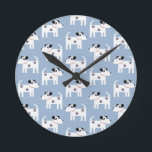 Parson Jack Russell Terrier Dog Pattern Blue Round Clock<br><div class="desc">Adorable and feisty little Jack Russell terrier dogs to make you smile.</div>