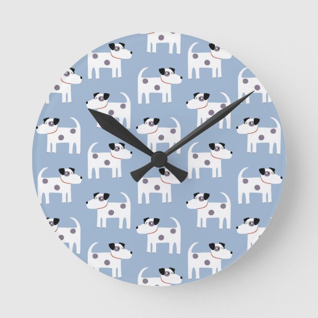 Parson Jack Russell Terrier Dog Pattern Blue Round Clock (Front)