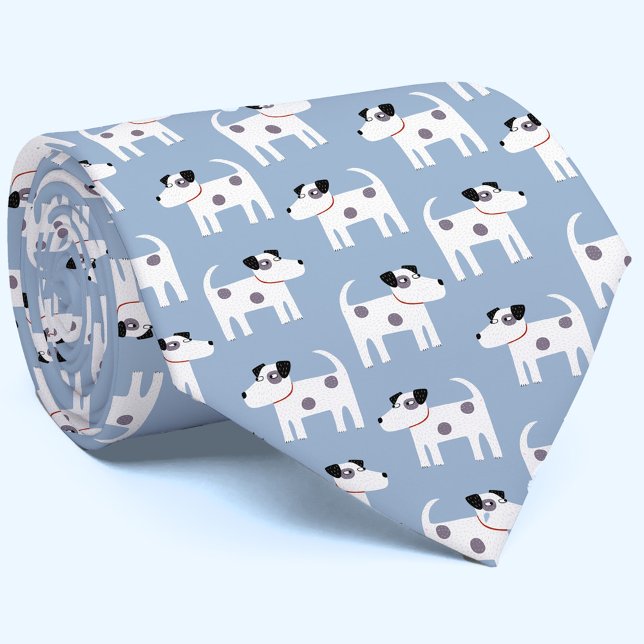 Parson Jack Russell Terrier Dog Pattern Blue Tie (Jack Russell Parson Terrier dog pattern tie for animal lovers)