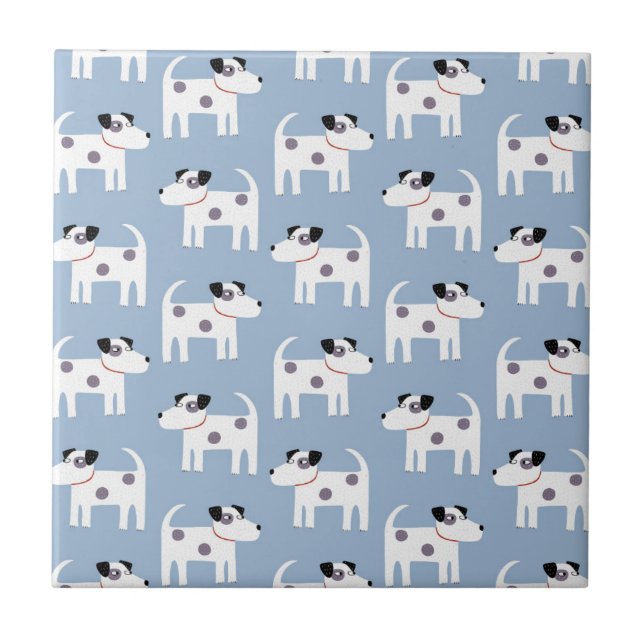 Parson Jack Russell Terrier Dog Pattern Blue Tile (Front)