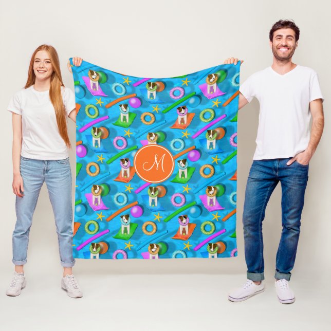 Parson Jack Russell Terrier dog pool party pattern Fleece Blanket (In Situ)