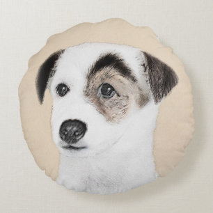 Parson Jack Russell Terrier Painting - Dog Art Round Cushion