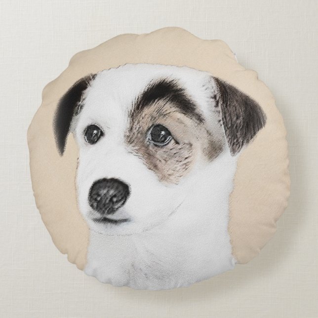 Parson Jack Russell Terrier Painting - Dog Art Round Cushion (Back)