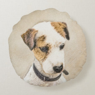 Parson Jack Russell Terrier Painting - Dog Art Round Cushion