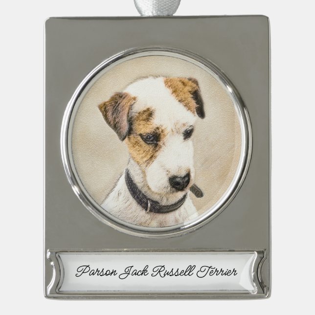 Parson Jack Russell Terrier Painting - Dog Art Sil Silver Plated Banner Ornament (Front)