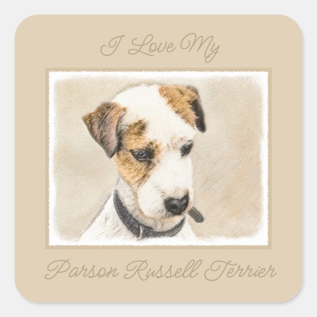 Parson Jack Russell Terrier Painting - Dog Art Squ Square Sticker (Front)