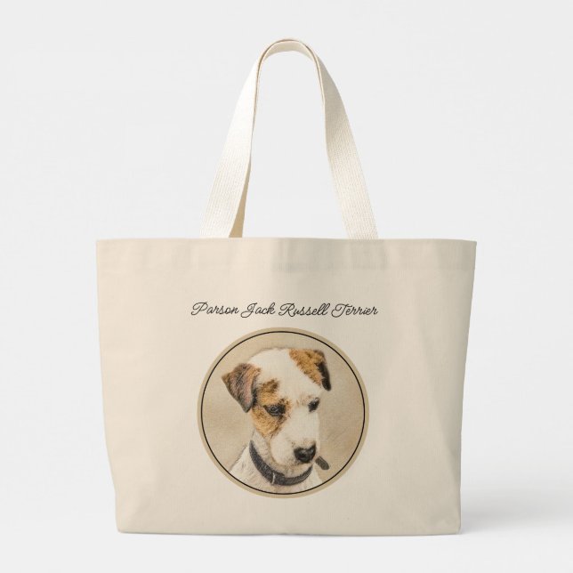Parson Jack Russell Terrier Painting Pet Dog Art Large Tote Bag (Back)