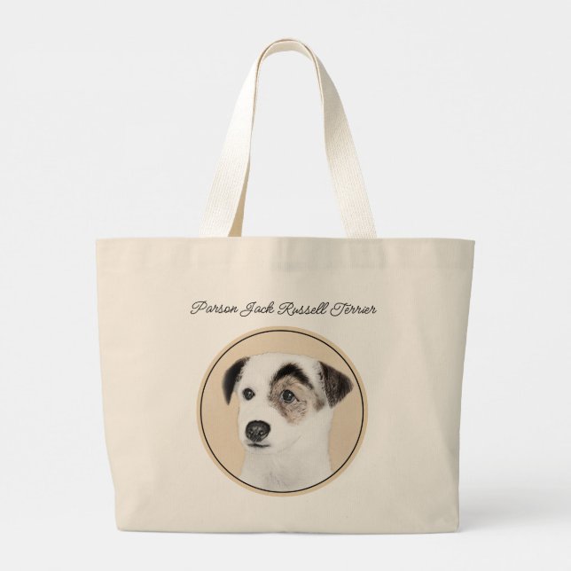 Parson Jack Russell Terrier Painting Pet Dog Art Large Tote Bag (Back)