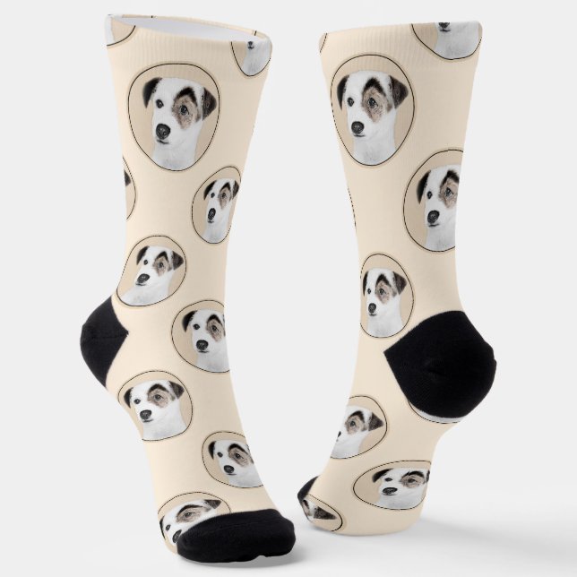 Parson Jack Russell Terrier Painting Pet Dog Art Socks (Angled)
