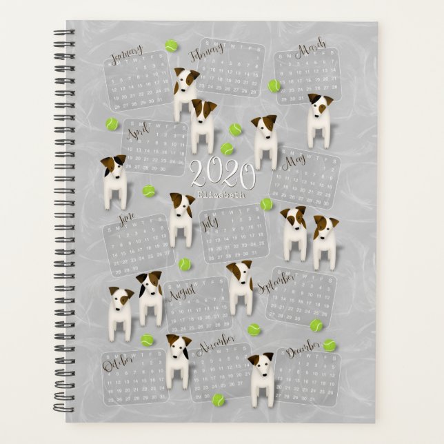 Parson Jack Russell Terriers grey 2020 calendar Planner (Front)
