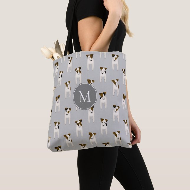 Parson Jack Russell Terriers pattern w monogram Tote Bag (Close Up)