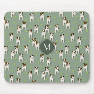 Parson Jack Russells dogs tennis balls sage green Mouse Mat