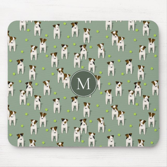 Parson Jack Russells dogs tennis balls sage green Mouse Mat (Front)