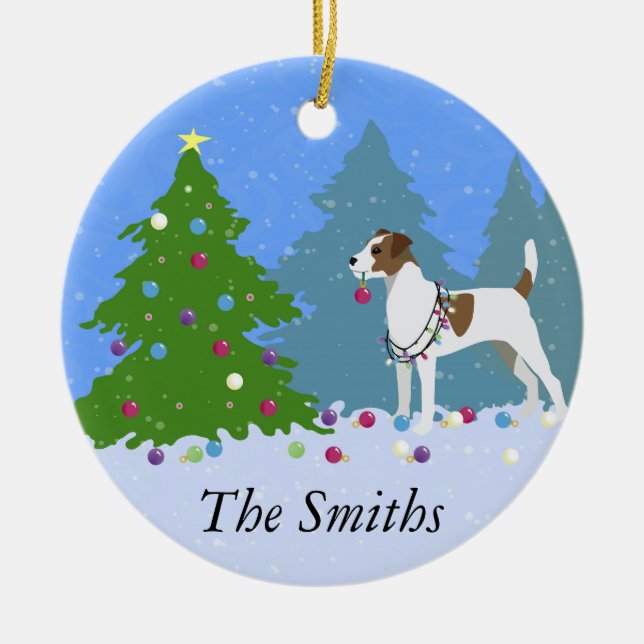 Parson Russell Terrier Decorating Christmas Tree Ceramic Tree Decoration (Front)