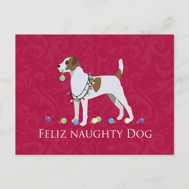 Parson Russell Terrier Feliz Naughty Dog Christmas Holiday Postcard (Front)