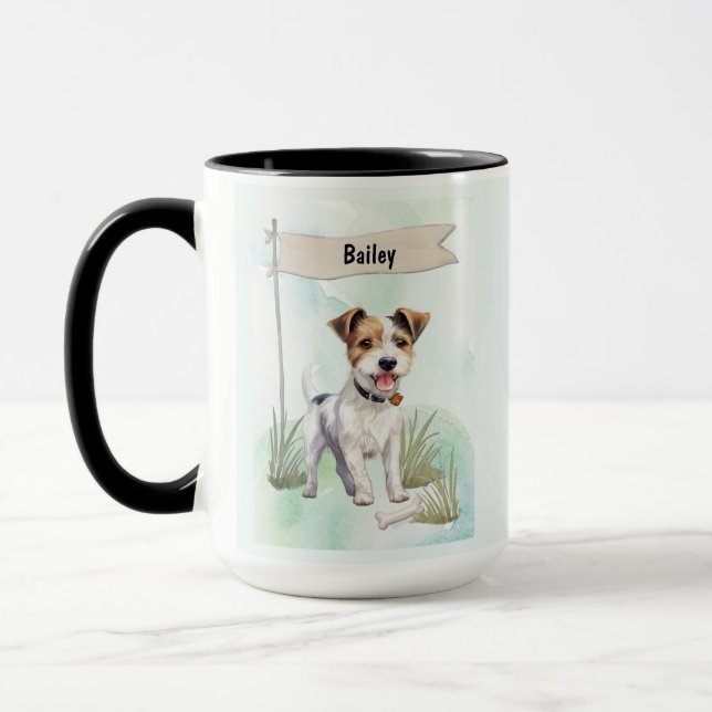 Parson Russell Terrier Watercolor Personalised Dog Mug (Left)
