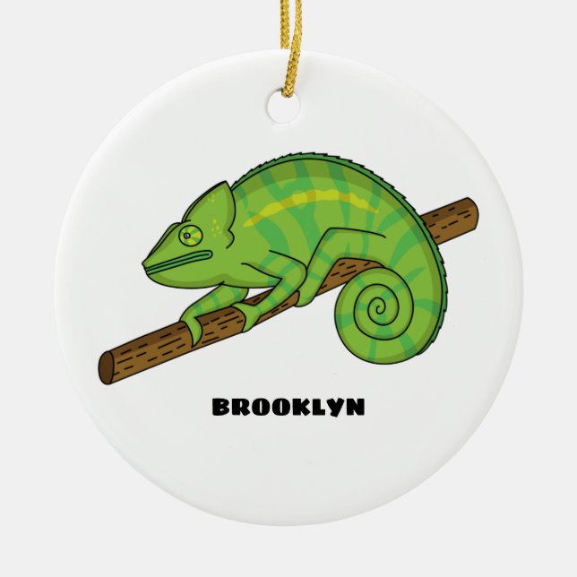 Parson's chameleon illustration ceramic tree decoration (Front)