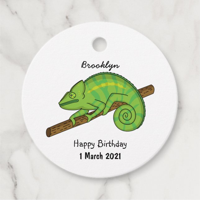Parson's chameleon illustration favour tags (Front)