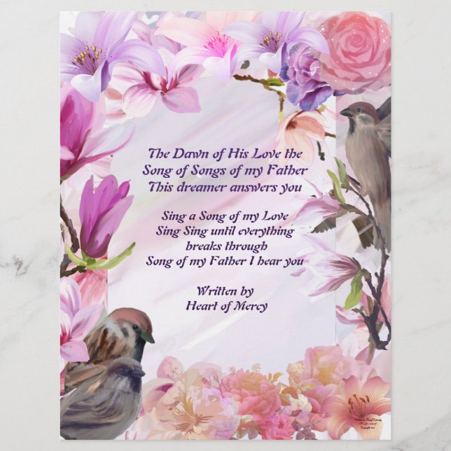 Part 2 of  His Love Song to Me Floral Stationary (Front)