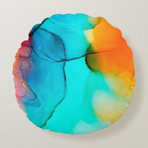 Part of alcohol ink painting, macro photo, abstrac round cushion